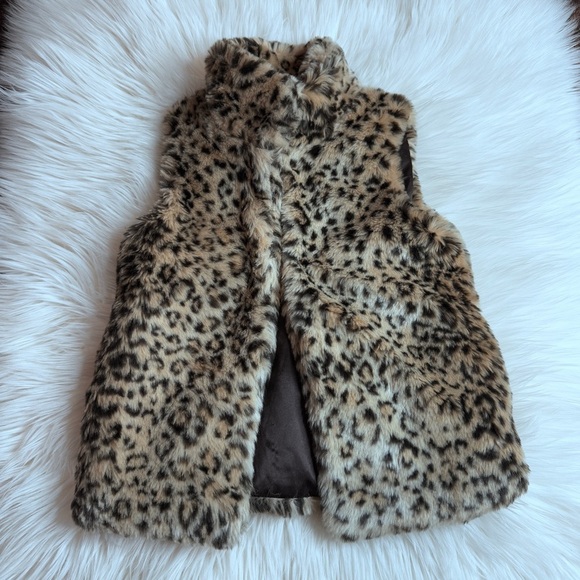 Joe Fresh Leopard Print Fur Vest Size 5T Animal Print Faux Fur - Picture 1 of 7